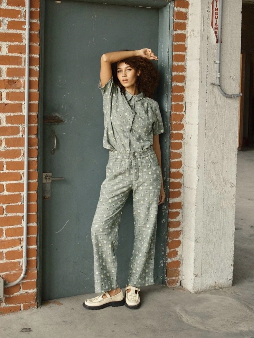 Ace & Jig Green Floral Straight-Leg Pascal Pant in Willow